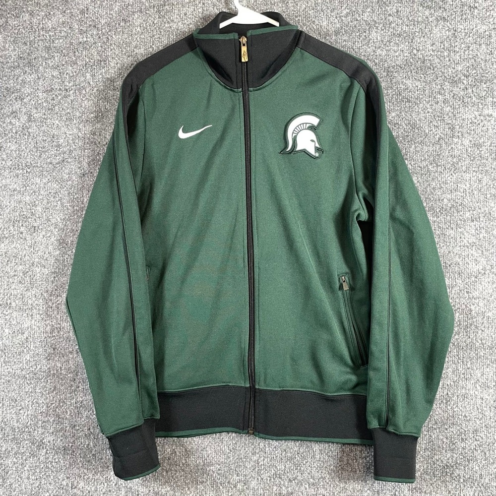 Nike Michigan State Spartans Track Jacket Mens M Green Swoosh Full Zip Football